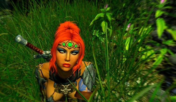 Шэйла отдыхает в травке. Enderal