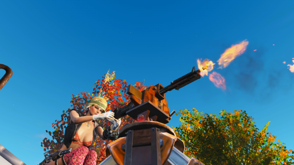 Алиса ведёт огонь из станкового пулемёта.