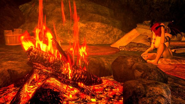 Эллари у костра.. SkyrimSE (сборка 6.0)