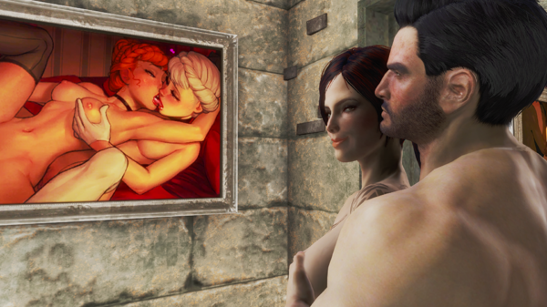 Алиса и Паладин Данс моются в душевой.