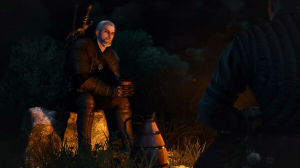 Геральт у костра.. Ведьмак III (сборка Торна)