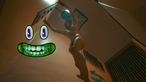 Ева расслабляется под душем.