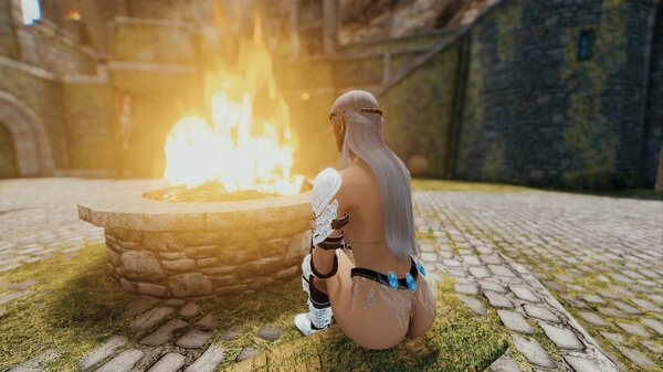 Эллайна возле огня в Солитьюде..