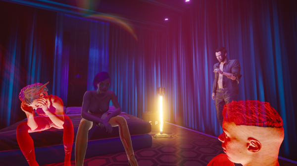 Ви и Джонни смотрят голо-запись с Эвелин.