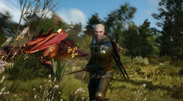 Геральт сражается с драконидом.. Ведьмак III