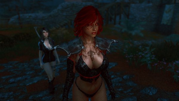 Корти и София на ночной дороге.. Skyrim SE (сборка 11)