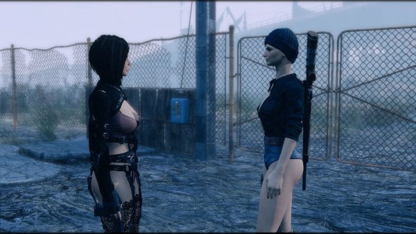 Нора беседует с готьей на входе в поселение..