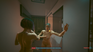 Вид от третьего лица через прозрачную стену.