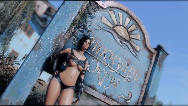 NORA у стенда поселения.. Fallout-4 (Сборка 9.0)