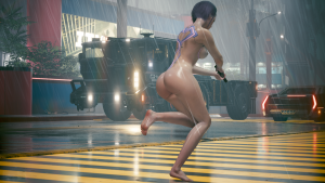 Ню Люси под проливным дождём бежит на помощь к Ви.