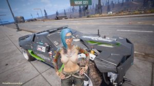 Ви загарает у вьезда в город. Cyberpunk 2077 глазами Windfire