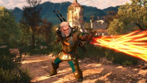 Геральт применяет - игни. Ведьмак III (сборка Торна)